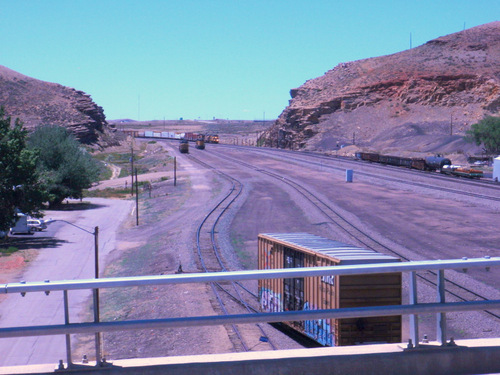 A view of the west side from the Rawlins Railroad Bridge.